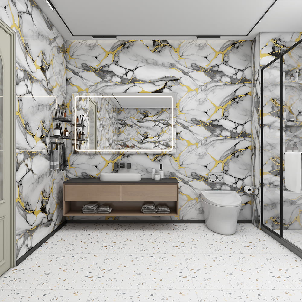 現代の高光沢大理石の壁紙ロール PVC 自己粘着防水インテリア家の装飾大理石シートステッカー